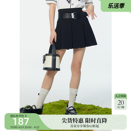 pit复古法式高腰百褶半身裙，女2024夏季腰带小个子，显高a字短裙