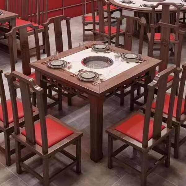 组合火锅店餐饮店潮茶餐厅沙发桌椅中式风湘菜馆卡座靠墙实木国新
