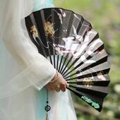 覆古大号折叠扇汉服配饰古风流苏 扇子男生霸气中国风古装 九尾