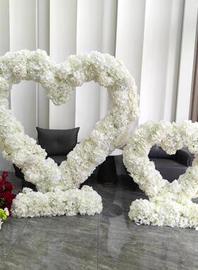 跨境爱心白色心型花 婚礼舞台背景布置花艺 心型架子拱门装饰假花