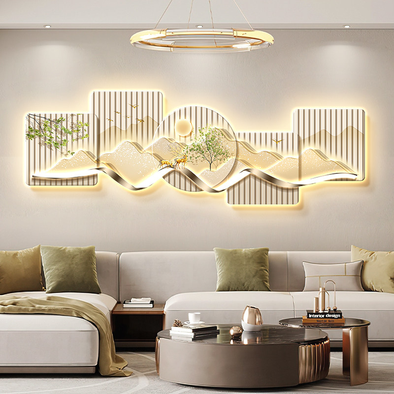 UV精雕LED带灯客厅装饰画背有靠山沙发背景墙挂画高级感大气壁画