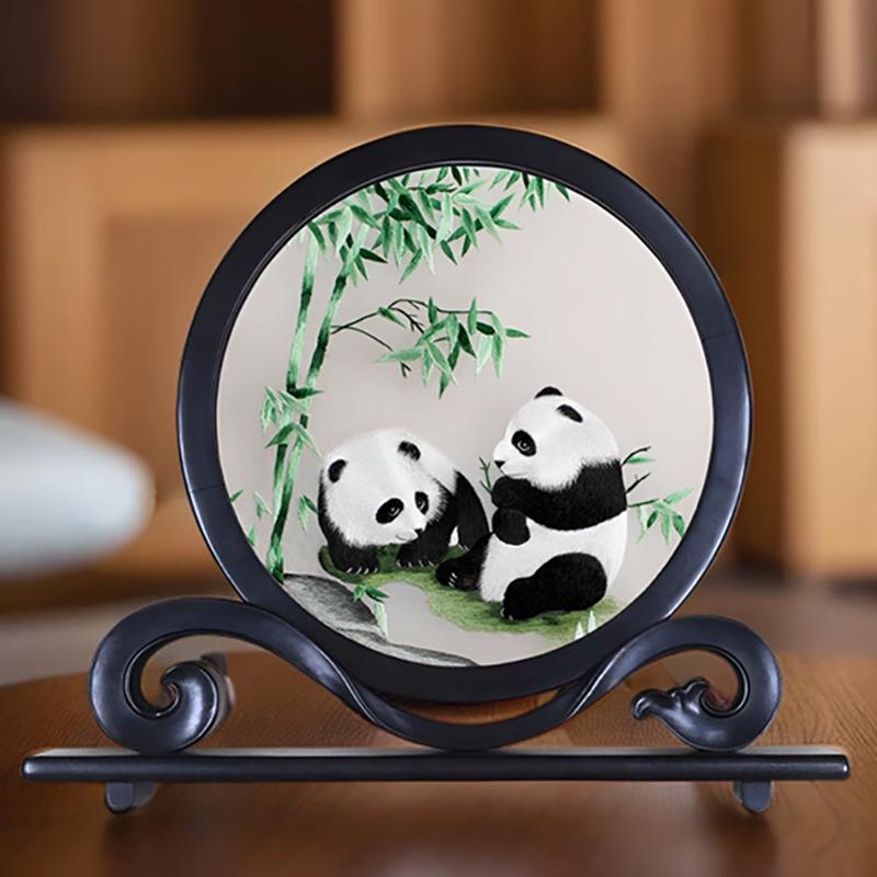 苏绣双面绣摆台工艺品如意礼品古风手工刺绣摆件小屏风送老外礼物