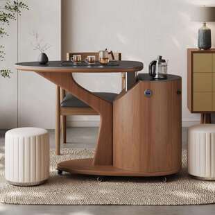 中古风纯黑岩板茶车边几泡茶一体多功能家用可移动现代高级茶餐车