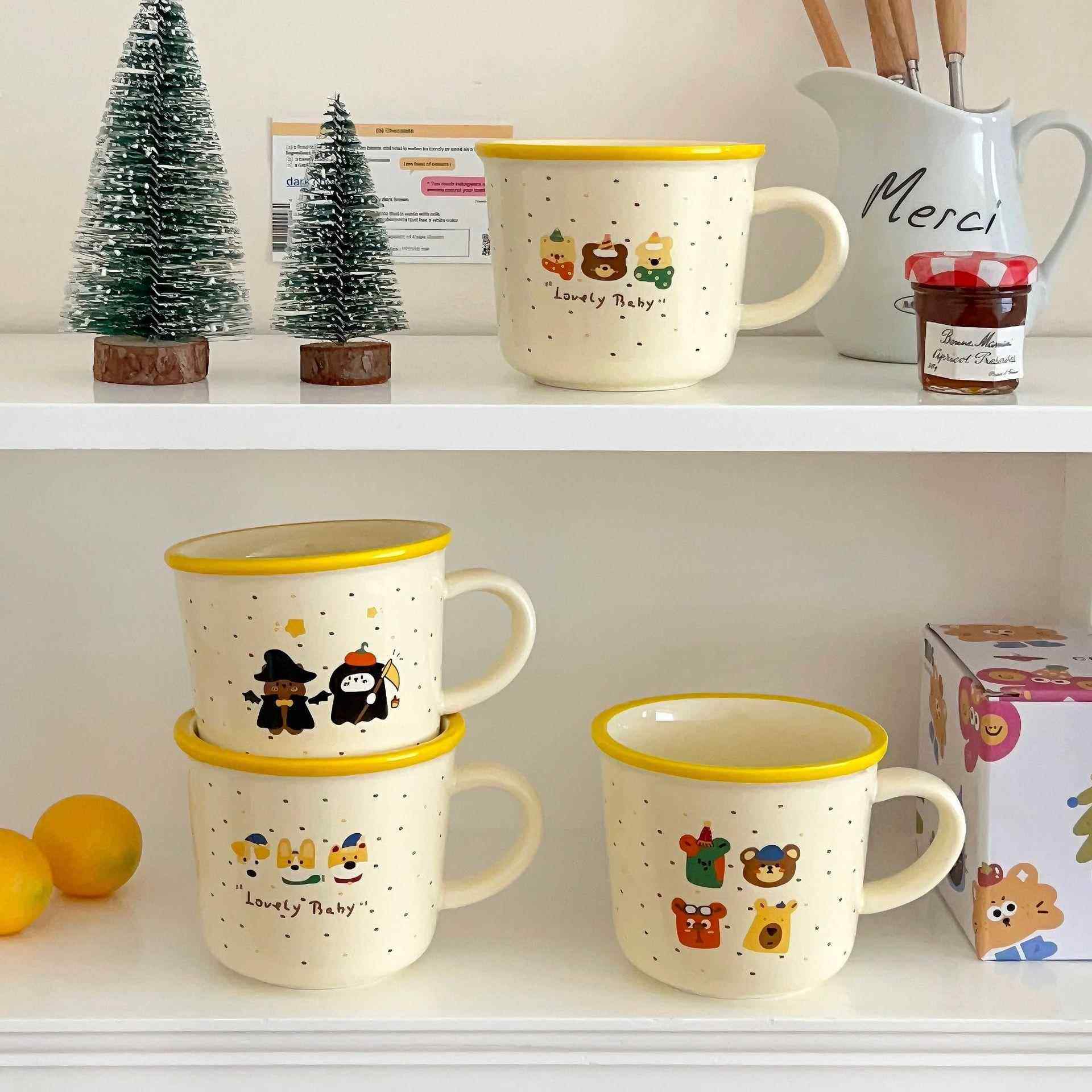 杯子小熊小众加厚卡通陶瓷杯带盖可爱喝水杯办公室奶黄色夏天超萌,餐饮具,马克杯,淘宝优惠券,粉丝福利购,淘宝优惠卷