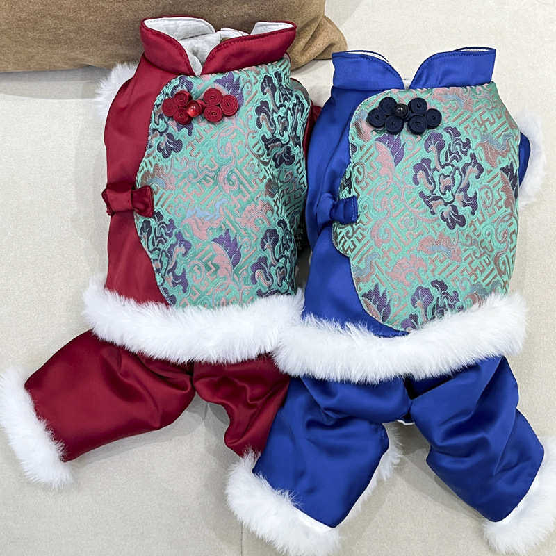 宠物狗新年衣服喜庆中国风猫咪泰迪雪纳瑞比熊衣服小型犬冬季棉服