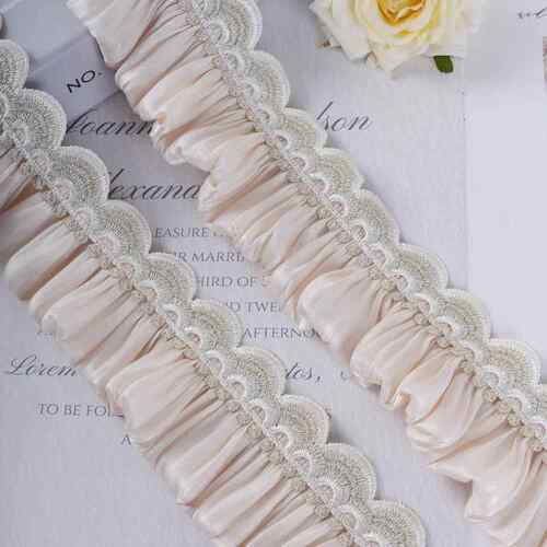 窗帘复古花边辅料双层褶皱柔软竖拼水晶闪光缎蕾丝裙摆衣边M-569