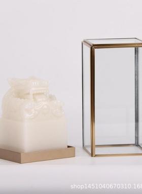 样新中式玺龙印铜玻璃处罩XLB摆件板房售玉楼书房博古架桌面装饰