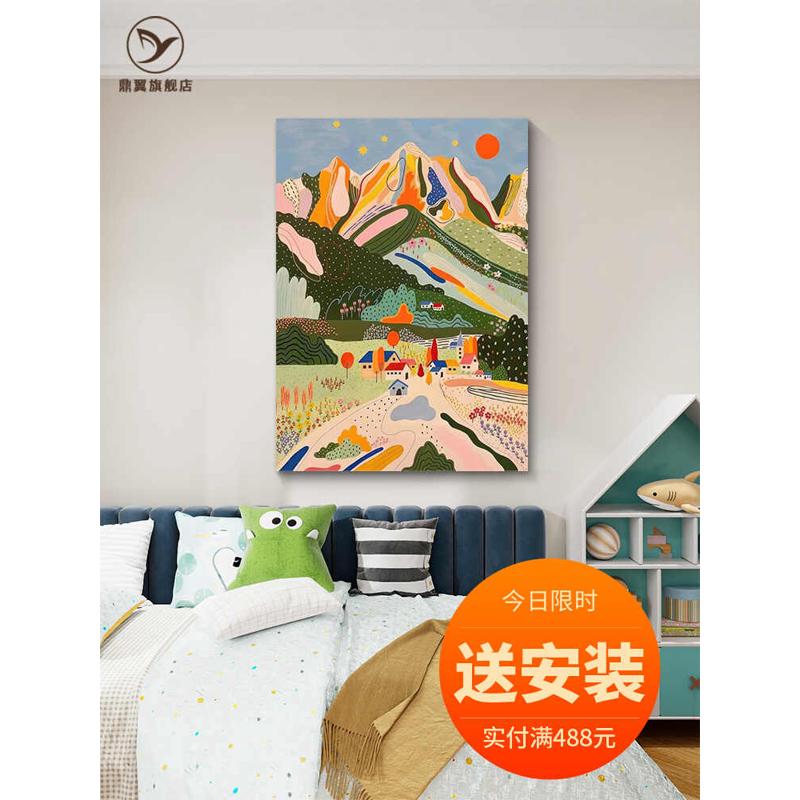 马蒂斯手绘油画儿童房挂画男孩女孩卡通抽象画客厅装饰画小众壁画图片