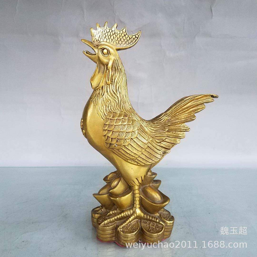 铜鸡摆件纯铜金鸡公鸡元宝福字鸡家居装饰品大小号摆件