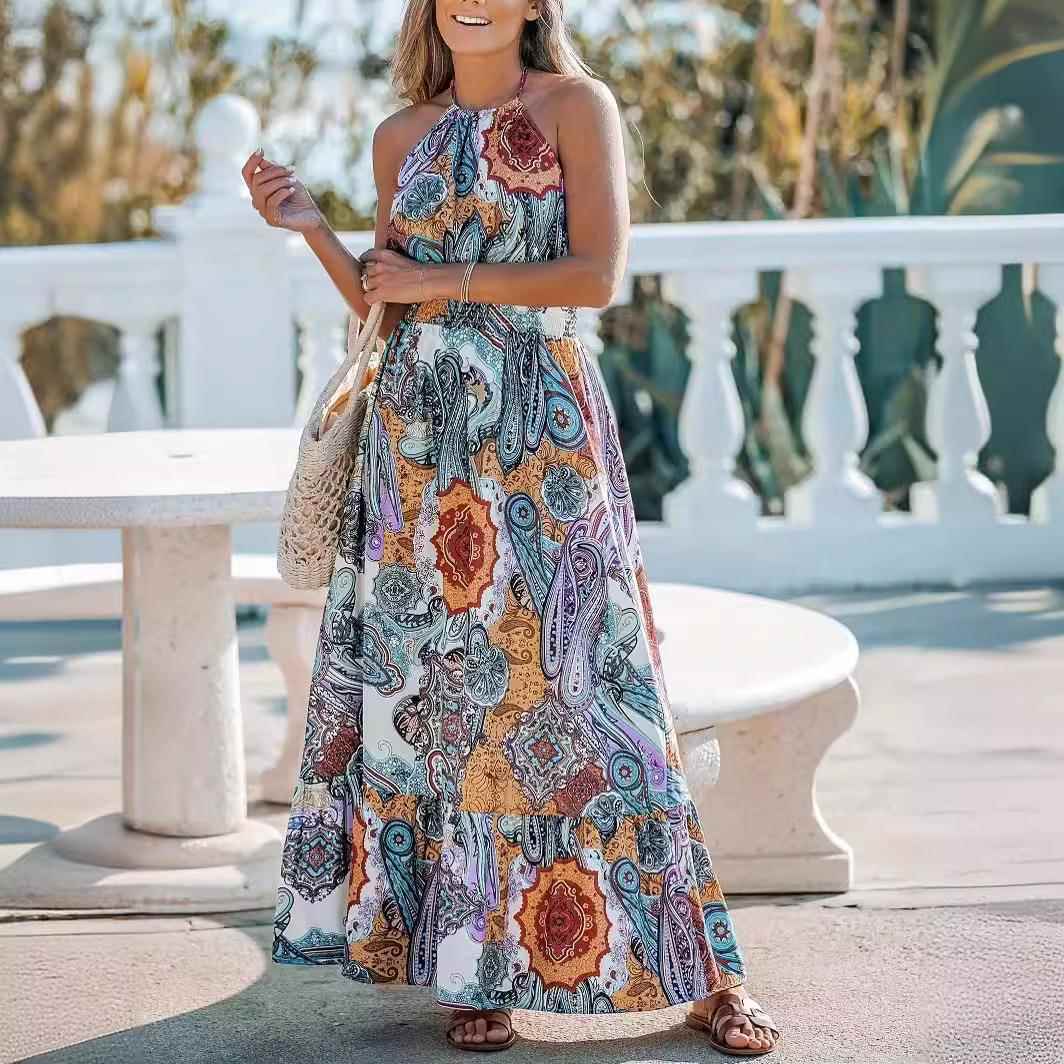 Fashionable sexy off-shoulder halter neck women's dress