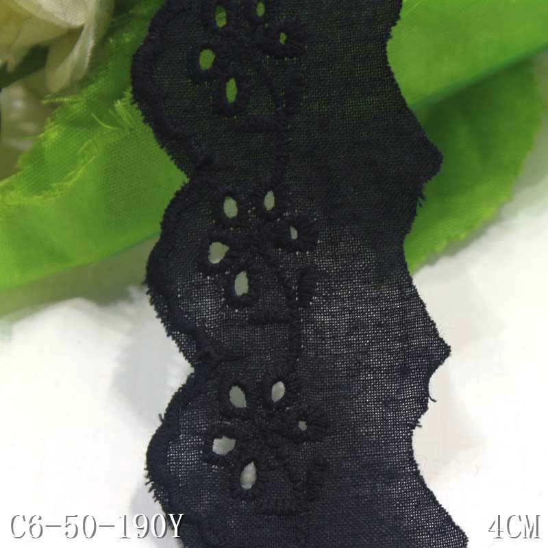 唐隆黑色单边镂空花朵图案窄幅棉布花边 辅料批发童装娃娃衣花边