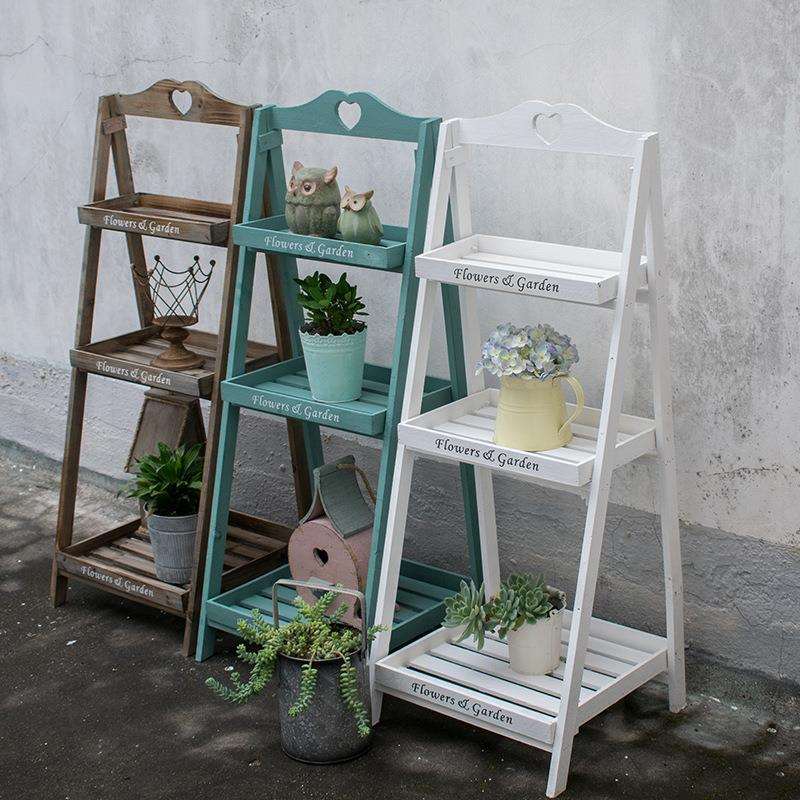 实木花几阶梯落地式多层花台复古花架田园乡村花园园艺杂货储物架