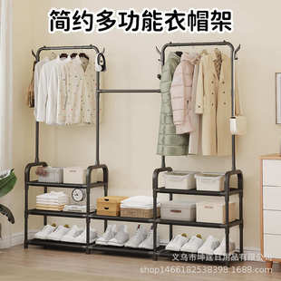 三排 家用室内卧室学生晾衣杆简易挂衣架衣帽架 阳台晾衣架 落地式