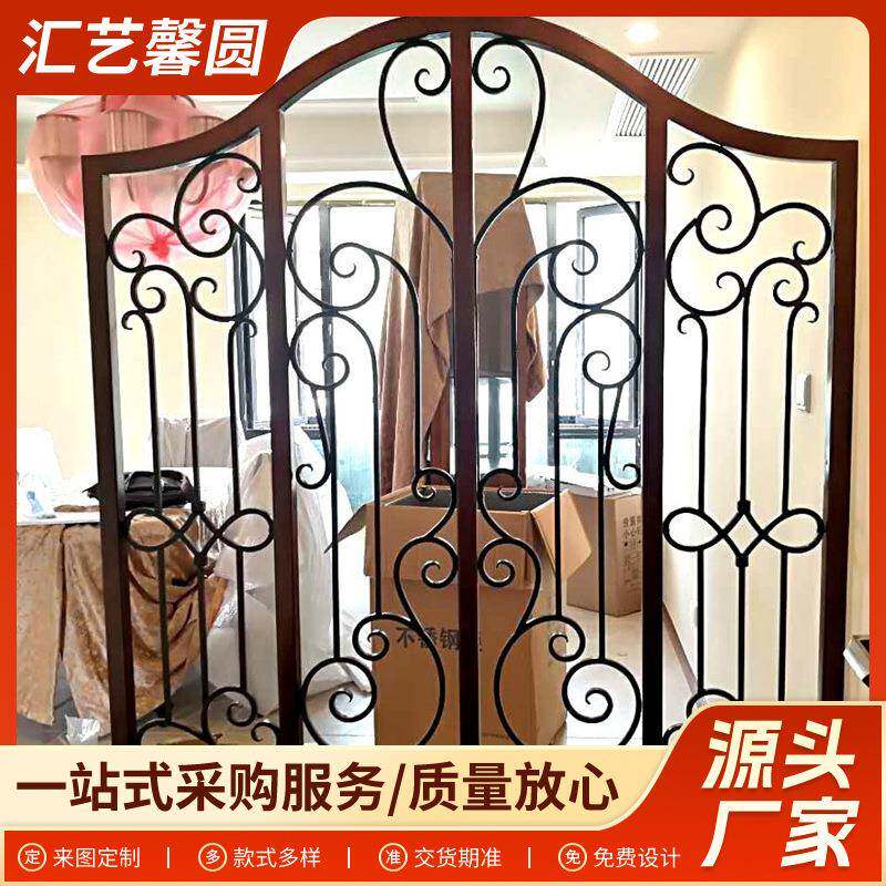 锻打锻造铁艺屏风隔断 田园风格家具三折屏风 金属花格铁花屏风