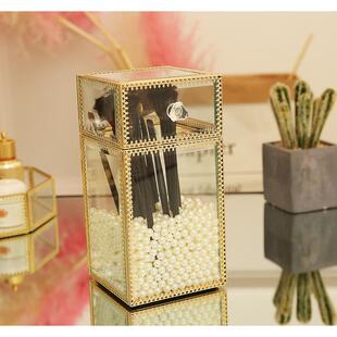 正品金色玻璃翻盖刷具筒 化妆筒 笔筒防珍尘妆刷具筒彩刷妆刷桶化