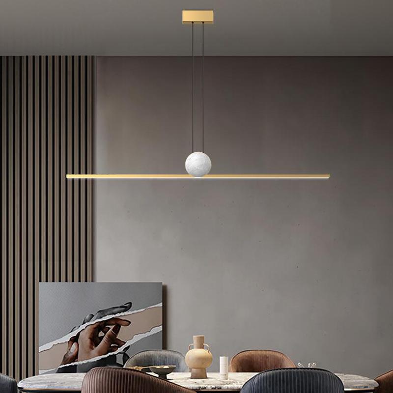 长意式极简餐厅灯现代简约全铜大理石设师762吧计台一字条餐桌吊