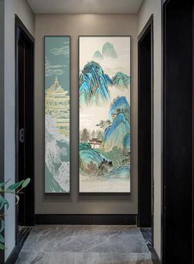 千里江山图新中式玄关装饰画 画走廊过道两联挂画 画客厅背景壁画
