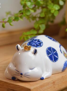 可爱老鼠陶瓷摆饰创意北欧家居装饰品景德镇手绘生肖鼠礼品包邮