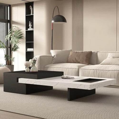 岩板茶几客厅家用轻奢高级感可伸缩大理石纹小户型长方形压克力脚