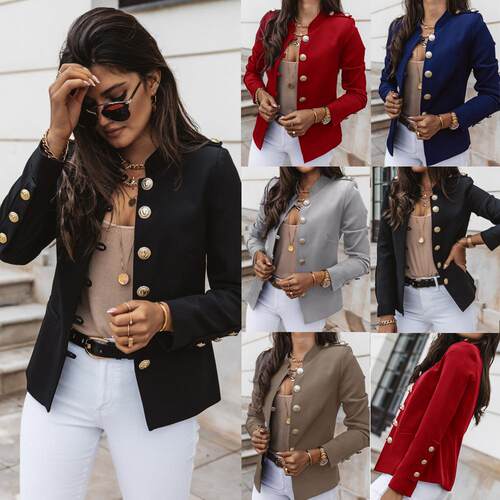 Women's Casual Fitted Double Button Blazer Jacket Coat