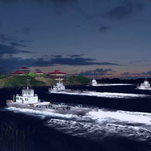 轮船驱逐海藻喷泉