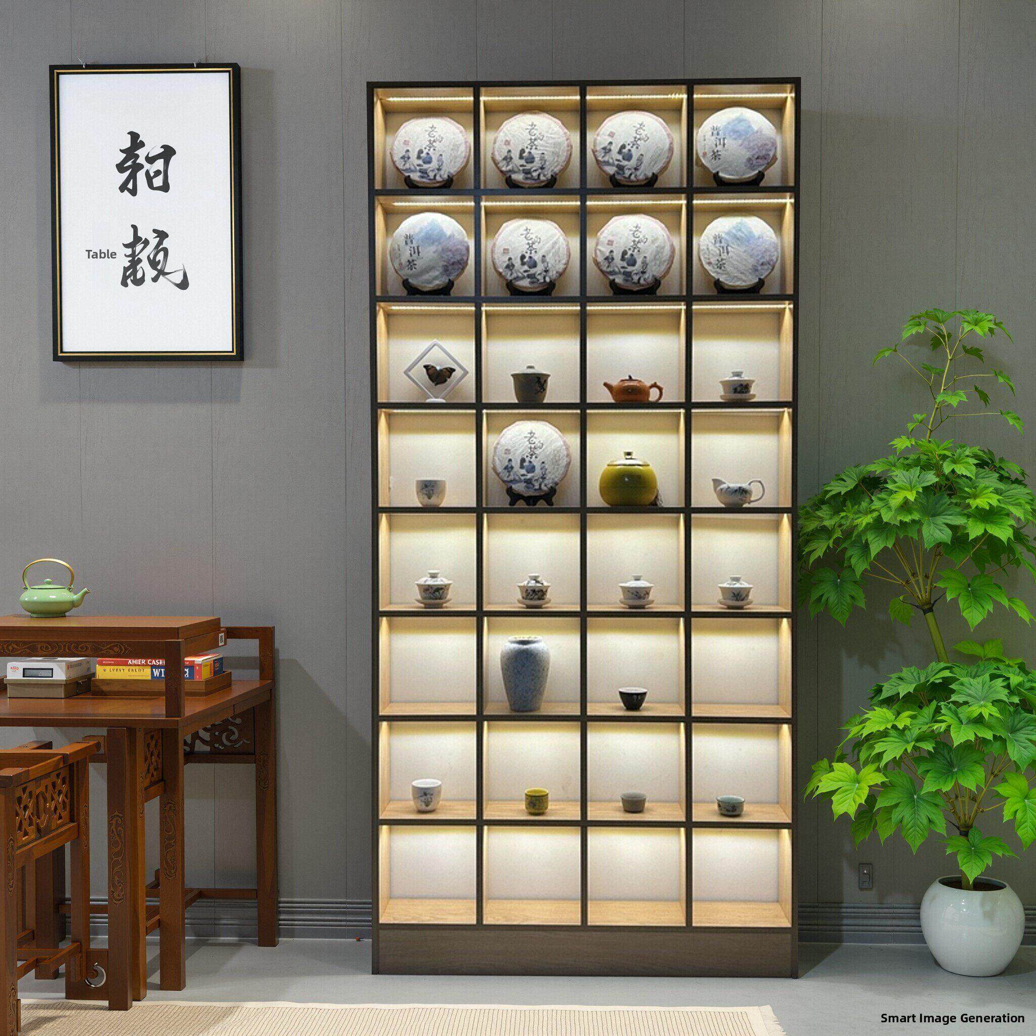定制实木胡桃格架与轻薄谷架壁挂双宝阁茶壶茶杯装饰展示架