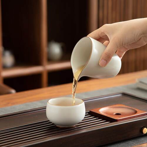 德化陶瓷【单茶杯满110ml半哑光】精工汝窑 米黄色 罗汉杯主人大