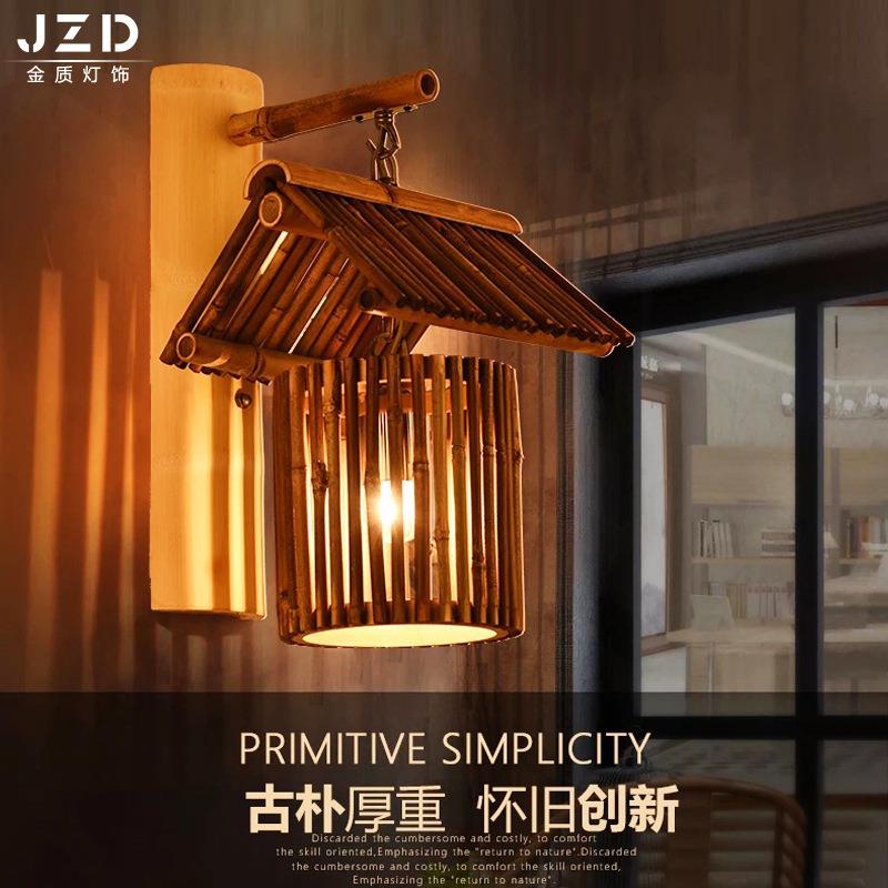 美式复古创意壁灯 船木做旧竹艺壁灯 咖啡厅酒吧经典灯饰LED壁灯