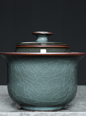 青瓷盖碗二才茶壶手抓壶单个手工功夫茶具哥窑冰裂纹泡茶碗不烫手