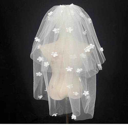 头纱新娘婚纱珍珠花朵拍照头纱