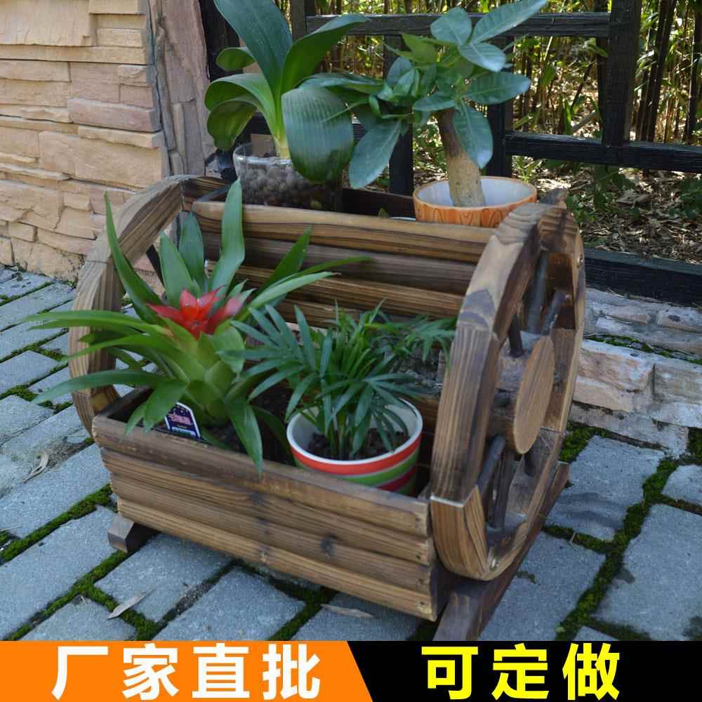 浙江安吉厂家碳化防腐实木花车花槽箱复古花车户外园艺小花车