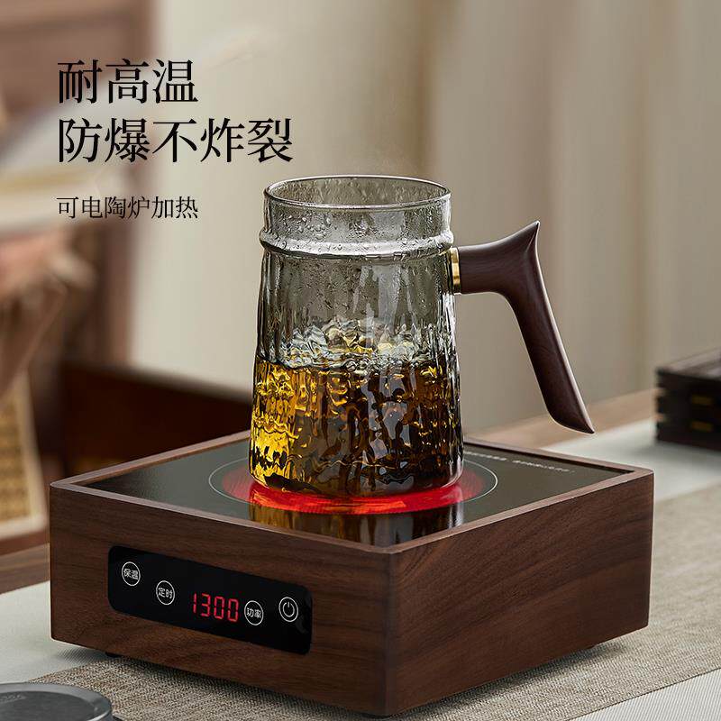 高档QR651茶杯可离旋转拆月牙杯茶水分锤卸纹绿茶耐热玻璃个茶人