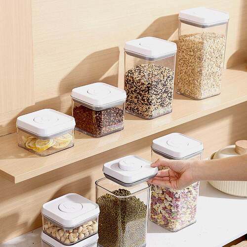 Press-top vacuum seal canister, food-grade storage container