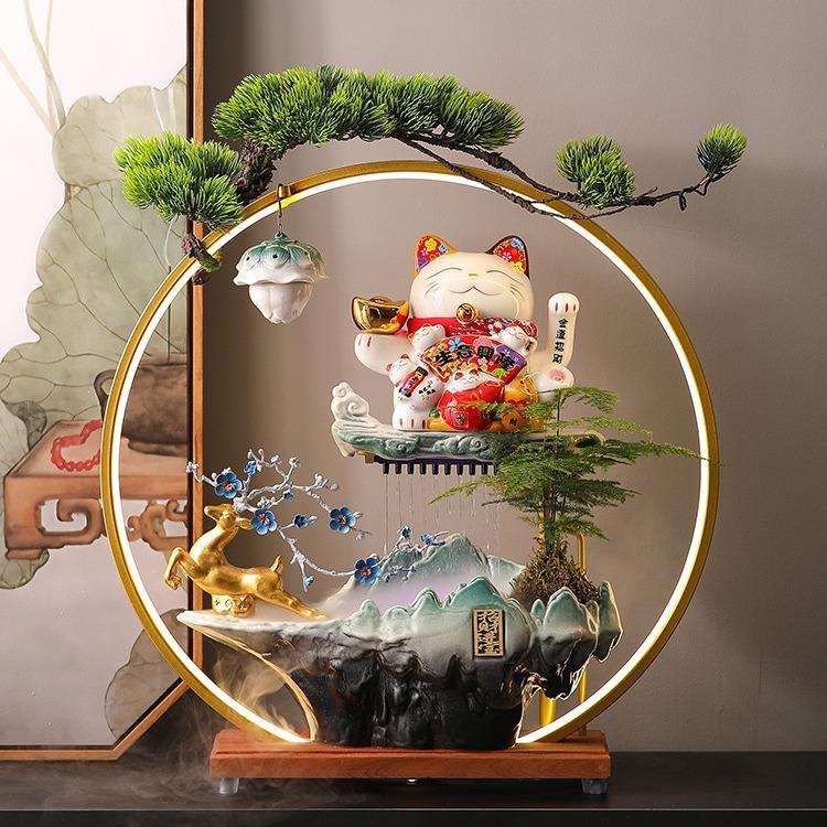 水摆件循水YIA鹿发财招财猫环摆件开业流礼物自动招手一客厅前台