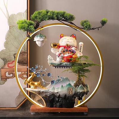 ZVR流水摆件循环水一鹿发财招财动猫摆件业礼手物自招客厅开前台