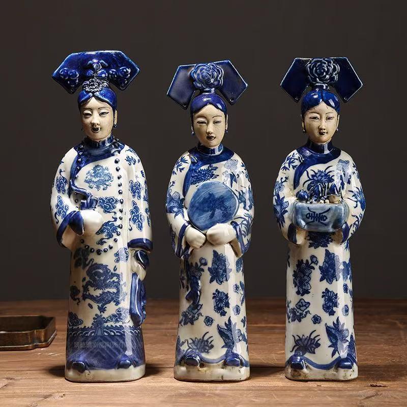 创意中式侍女风古代美女陶瓷古典现代家居客厅装饰宫廷人物摆件