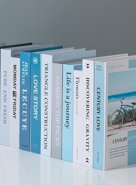 简约蓝色系列假书仿真书装饰书本摄影道具模型客厅电视柜书壳摆件