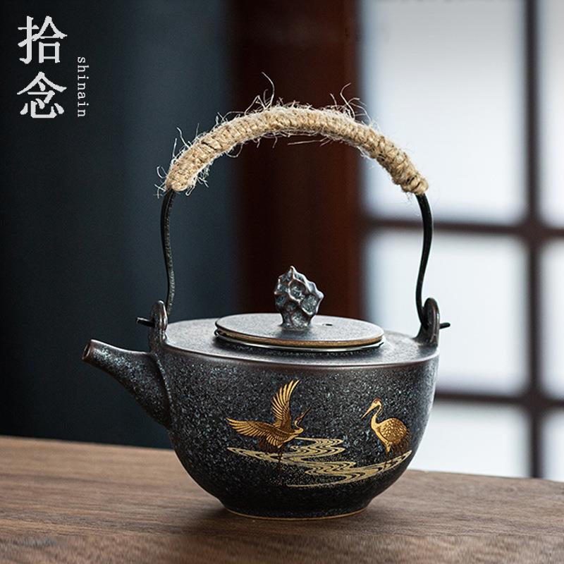 拾念新中式绑绳提梁壶原矿粗陶手工茶壶家用单壶复古陶瓷泡茶器