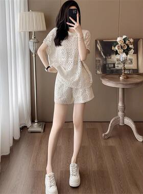欧洲站休闲 运动套装女2025新款夏季镂空宽松洋派减龄穿搭一整套