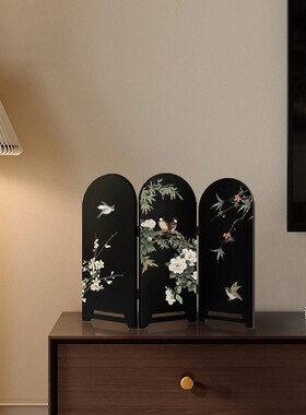 木质屏风摆画中古风花鸟装饰画美学复古风法式玄关柜电视柜摆件