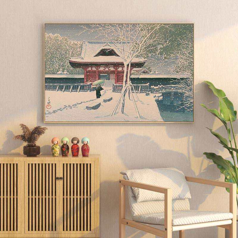 川濑巴水日式禅意挂画浮世绘雪景装饰画和风居酒屋日料店风景壁画