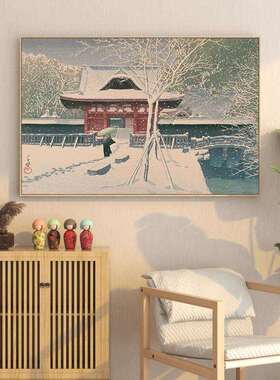 川濑巴水日式禅意PPK挂画世绘雪景饰画和料风居浮酒屋装日店风景