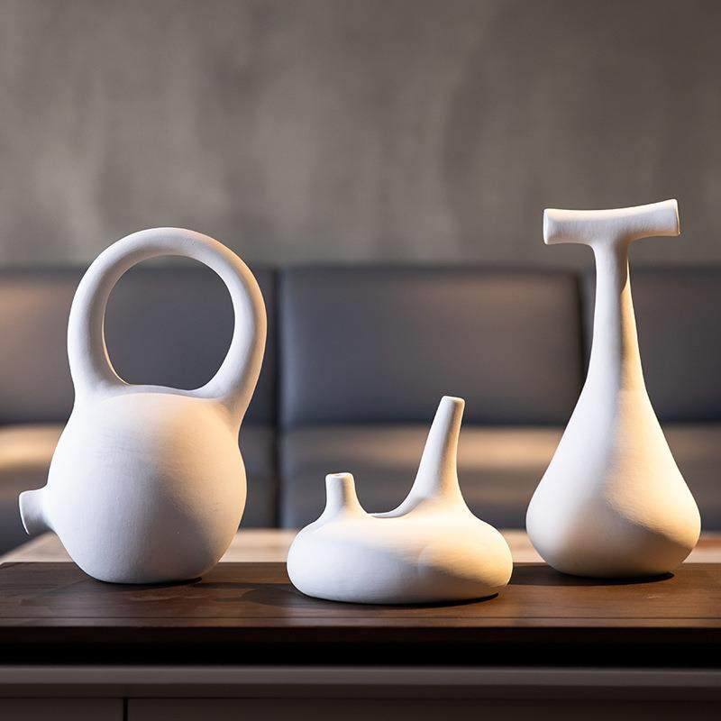 素烧抽象陶瓷白色异形陶瓷花瓶摆件花器家居装饰样板间售楼部软装