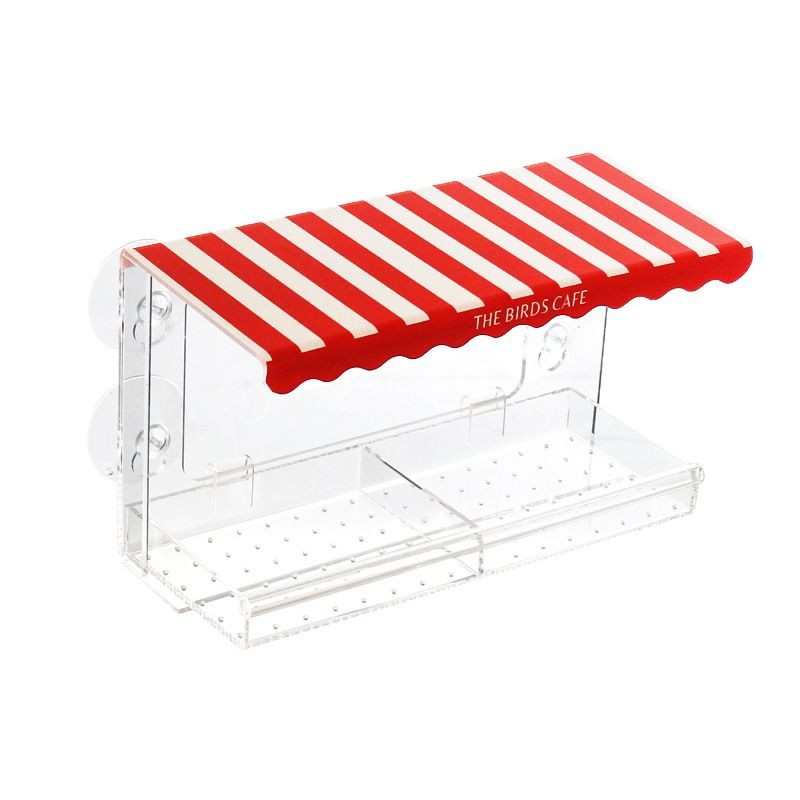 新款亚克力喂鸟器防摔透明户外防雨喂食器强力吸盘悬挂观鸟器