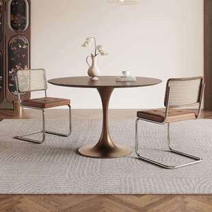 圆家用古风复古餐桌椅子桌子MZL 8835中古餐圆形实木桌不锈钢郁金