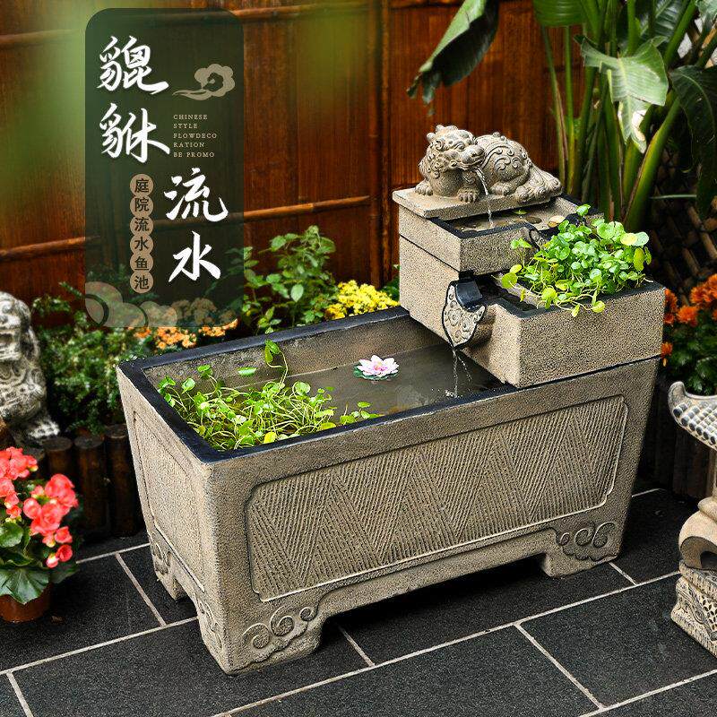 户外庭院方缸鱼池喷泉 水循环流水摆件 露台花园造景布置树脂鱼缸