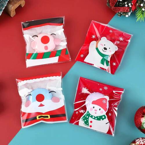 100PCS/Pack Christmas Baking Cookies Bag Self-adhesive Chris
