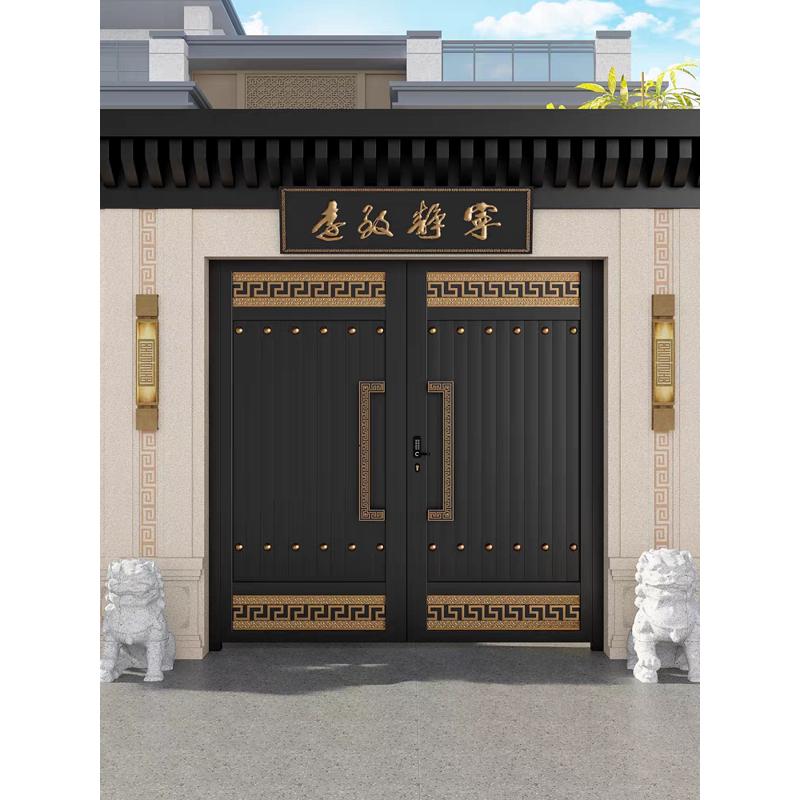 定制铝艺别墅庭院大门农村自建房大门户外电动双开大门铝合金门