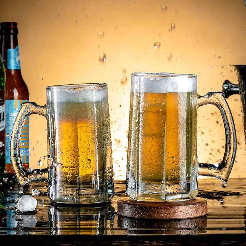 xyt格娜斯带把啤酒杯家用加厚玻璃大号扎啤杯酒吧酒杯2只装370ML