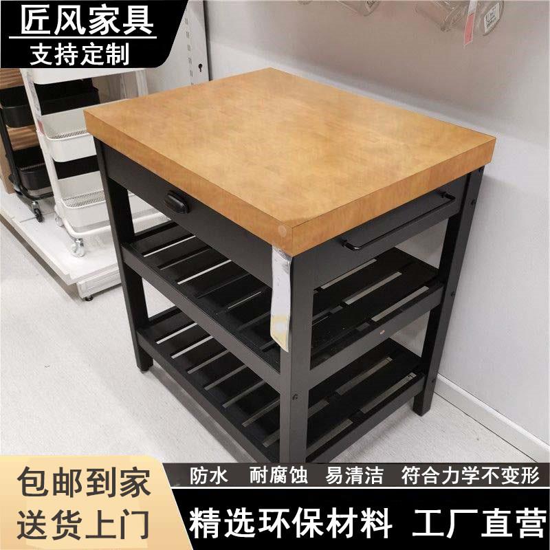 厨房小中岛台单独可移动料理吧桌开放式实木餐边柜靠墙一体储物